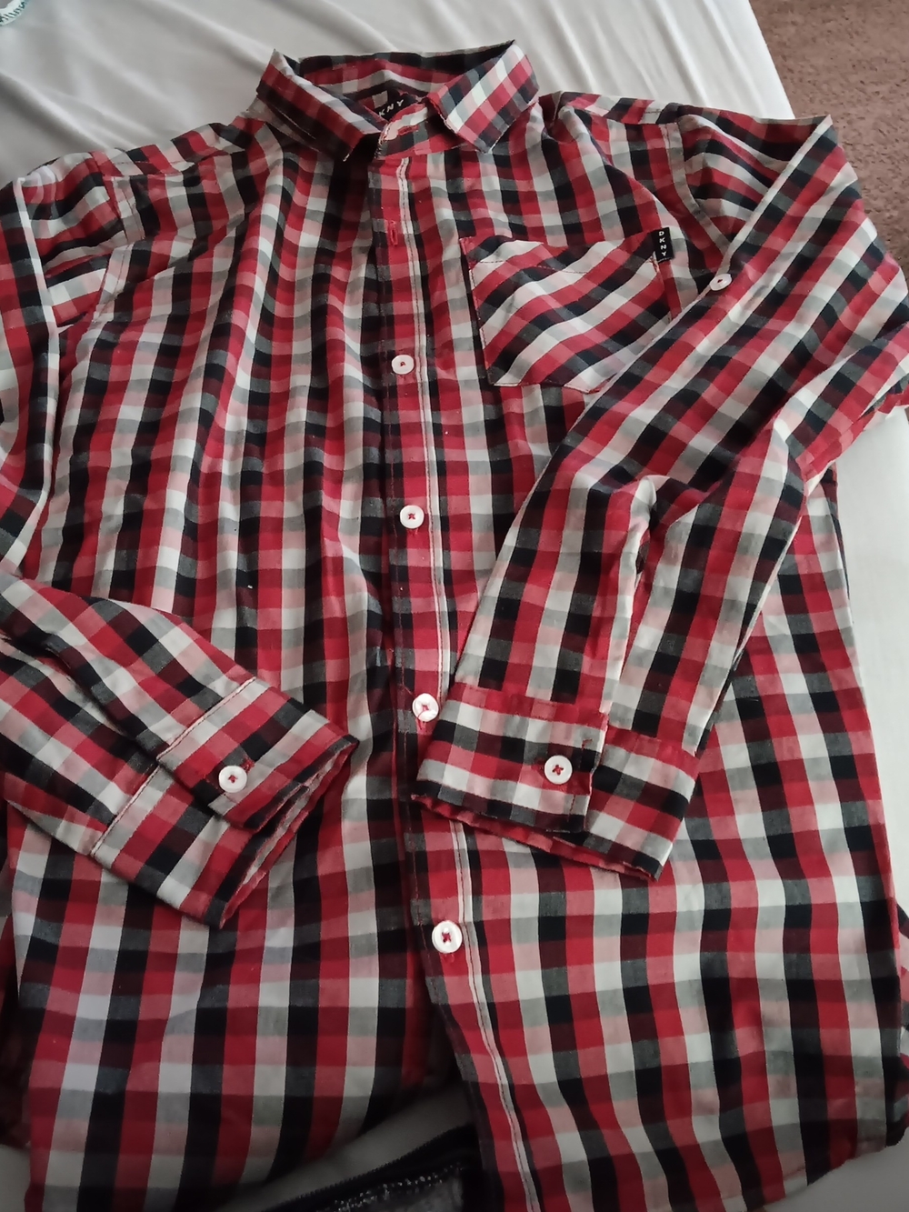 Boys Suze 12, Dkny Red Black White Plaid Button-Down Shirt